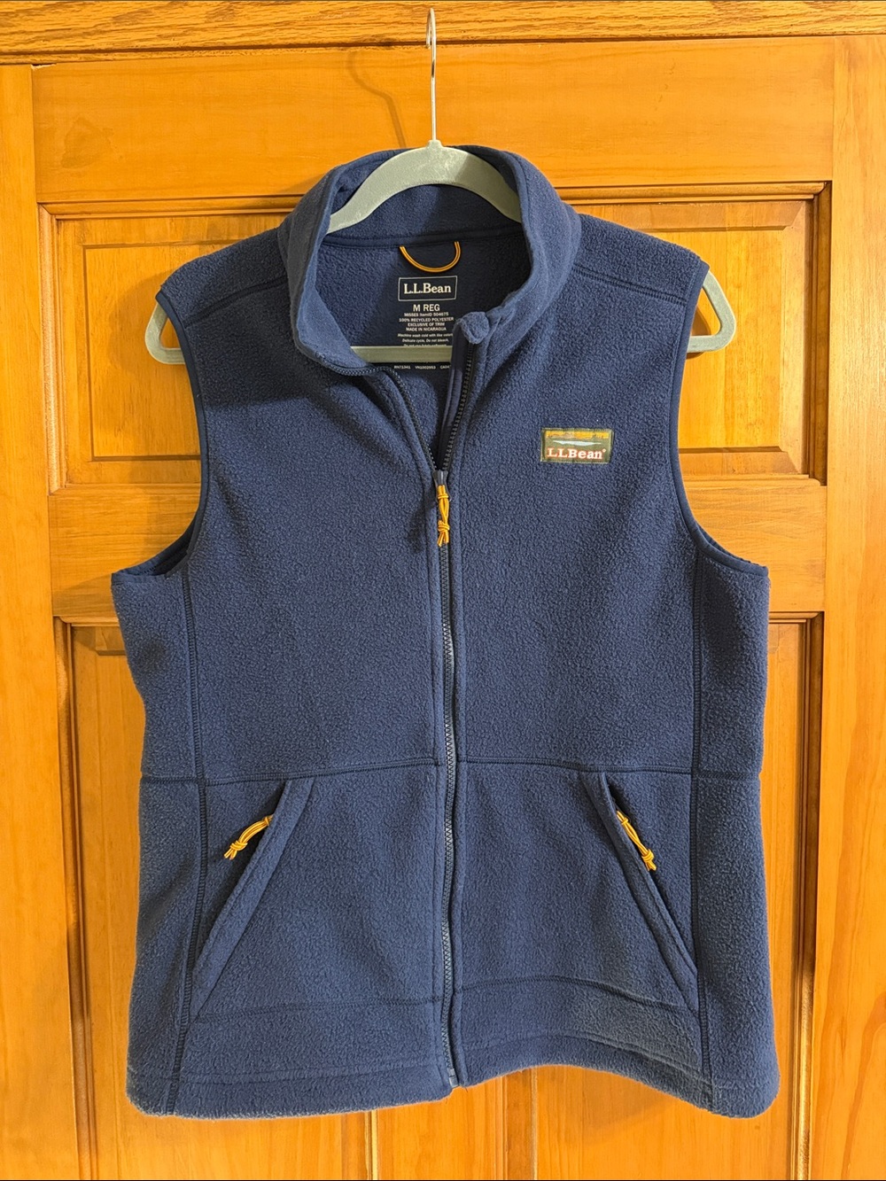 L.L. Bean Navy Fleece Vest with Yellow Zip Pulls